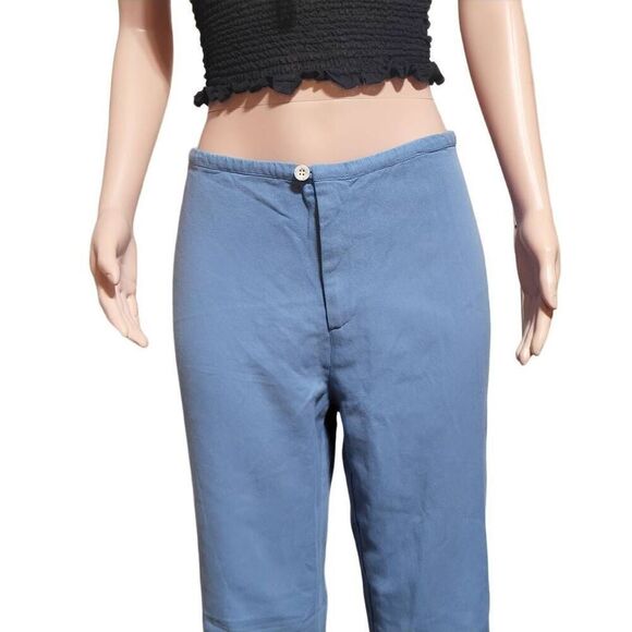 women's high-waist blue elastic waist with buttons on hem pants M - Picture 5 of 7